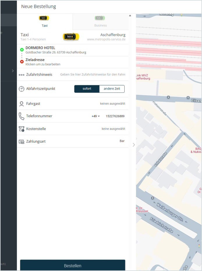 CarlE Businessportal – Eingabebereich für eine neue Bestellung