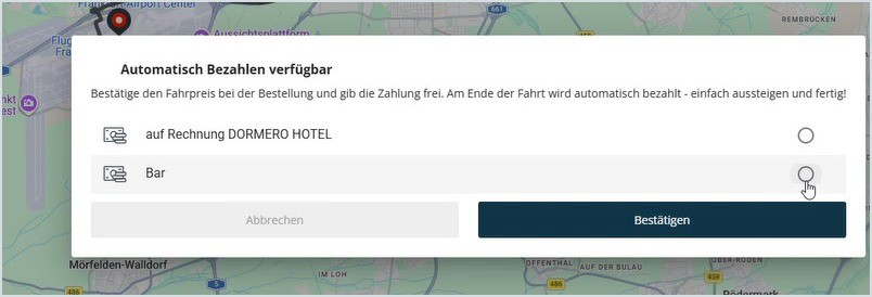 CarlE Businessportal – Auswahl zwischen Firmenrechnung und Barzahlung